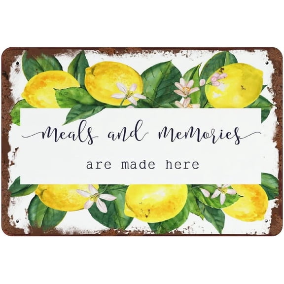 Meals and Memories are Made Here Vintage Tin Sign Kitchen Wall Decor Lemon Decor DIY Kitchen Sign Farmhouse Decor 8x12 INCH