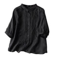 thumbnail image 1 of Womens T Shirts Tops Dressy Casual Blouses Spring Summer Loose 3/4 Sleeve Embroidered Round Neck Solid Color Loose Fit Linen Tops Teens, 1 of 4