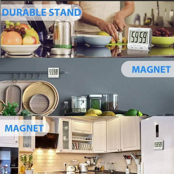 Minuteur de Cuisine, Minuterie de Cuisine Électronique Magnétique Numérique 24H Minuteur Numérique avec Alarme Sonore Écran LCD Compte à Rebours Support Aimanté - Blanc