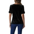 thumbnail image 3 of INSPIRE CHIC Velvet Top for Women's Round Neck Puff Short Sleeve Party Clubwear Blouse, 3 of 5