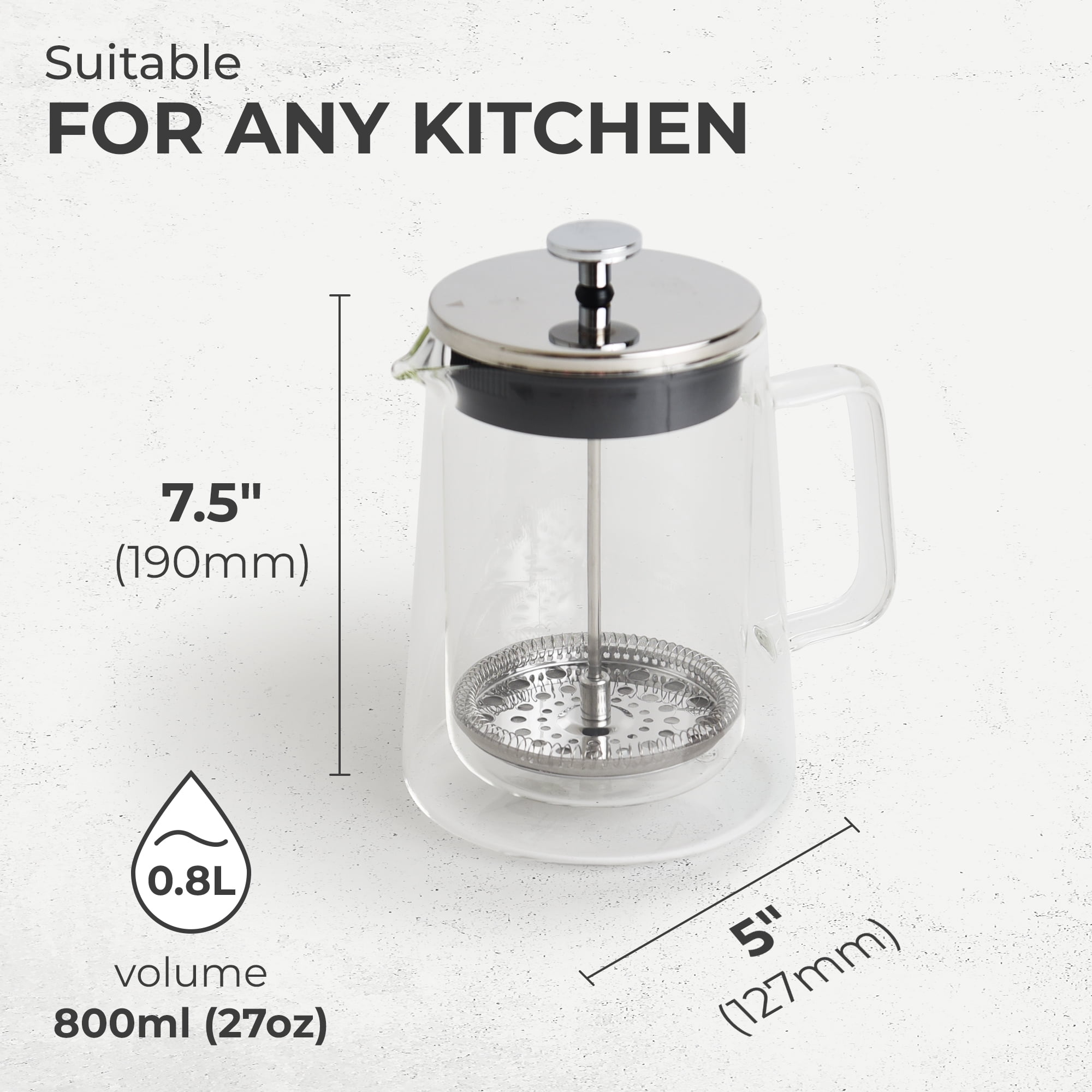 Kaffe KF1010 Double Walled Glass French Press Coffee Maker
