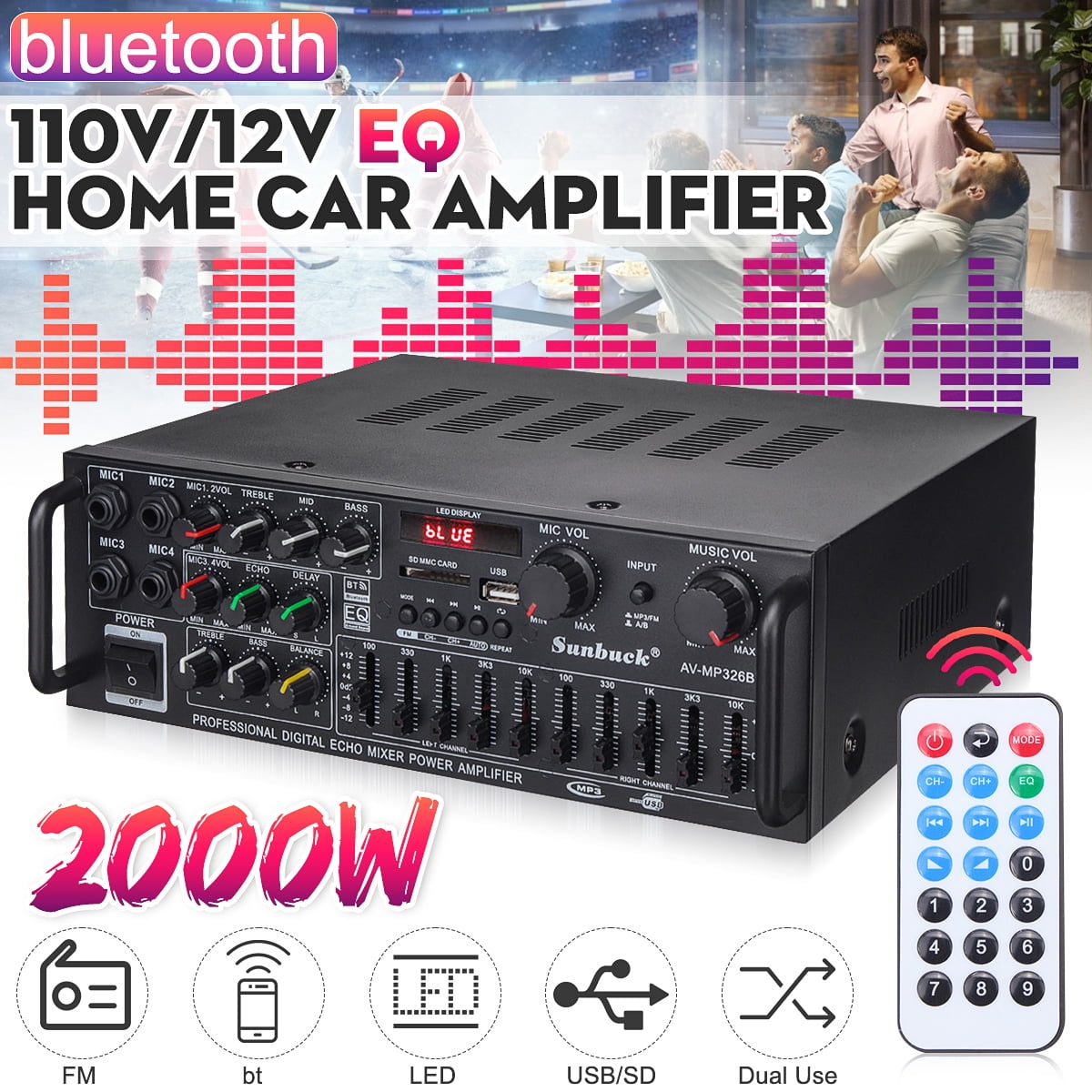 1000W2000W Audio Power Amplifier Bluetooth 2/4 Channel Stereo