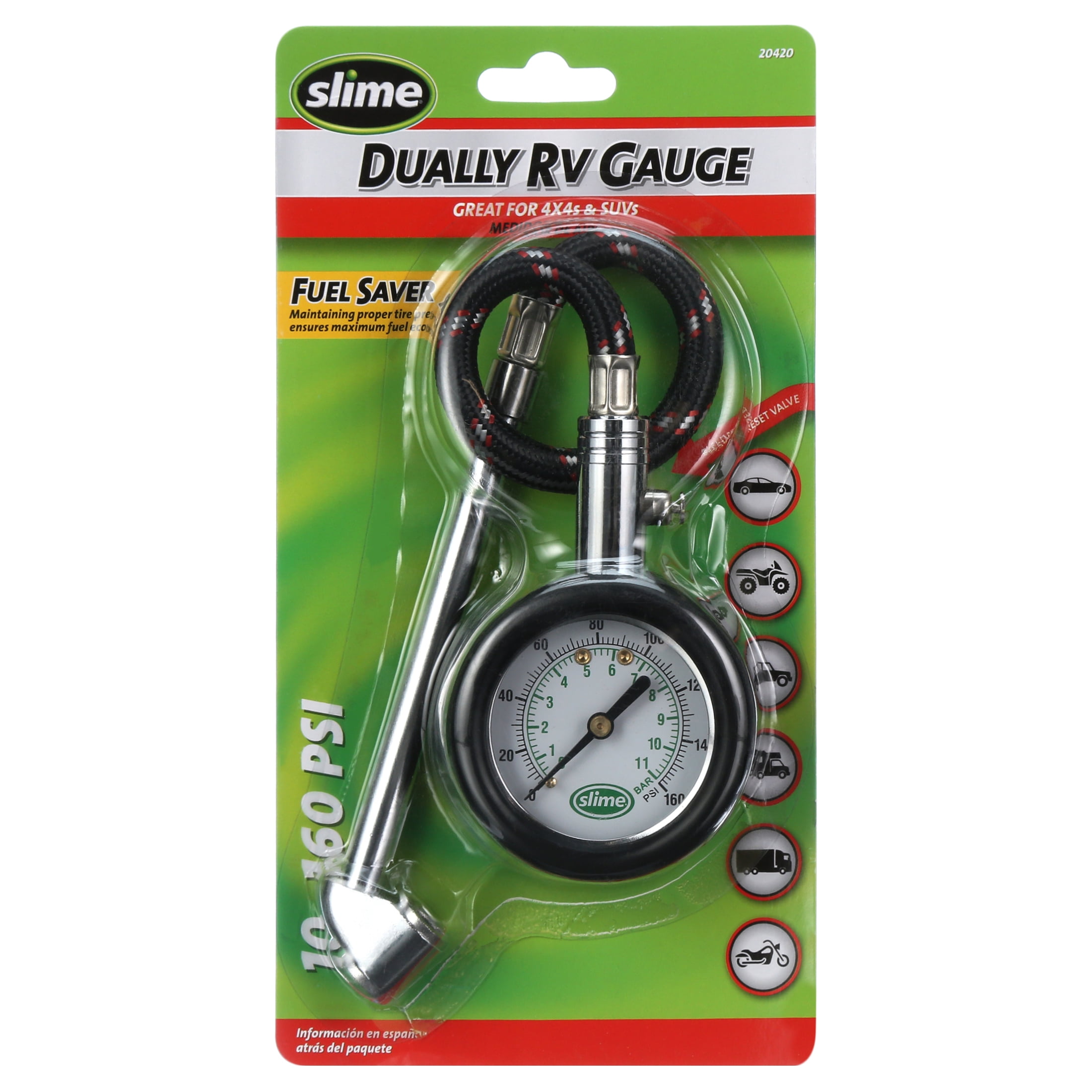Slime Dually RV Dial Tire Pressure Gauge 10-160 Psi - 20420