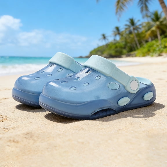 Huowey Baby Girls Kids Garden Clogs Cute Solid Color Transparent Stylish Lightweight Anti- Flat Sole Slides Sandals Waterproof Beach Pool Holiday Comfy Casual Water Shoes,Blue,12-18 Months