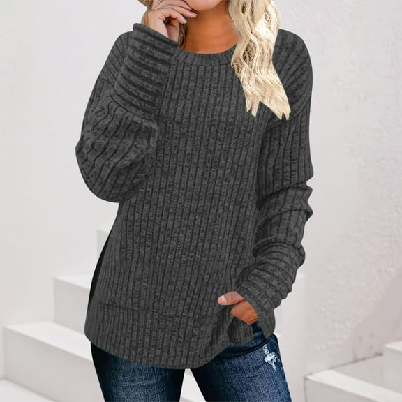 gbyLJF Womens Sweaters Casual Solid Color Long Sleeve Pullover Tops Fall fashion Crew Neck Basic T-Shirts