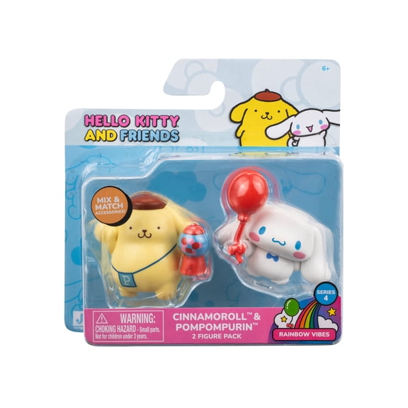 Hello Kitty® and Friends Rainbow Vibes 2 Figure Pack - 2 inch Pompompurin™ & Cinnamoroll™ Figures with Two Accessories