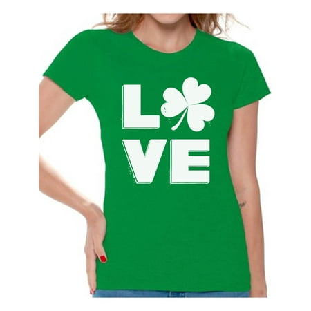 Awkward Styles Love Shamrock Shirt Womens St Patricks Day Shirts Gifts for Irish St Patricks Gift for Her Proud Irish Women Shirt Irish Shamrock Tshirt Irish Pride Womens Irish Shirt St Patrick Tshirt