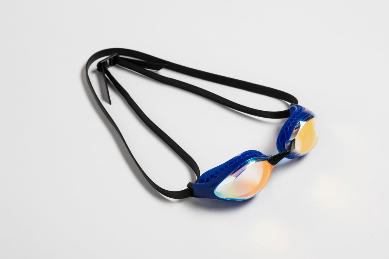 Arena Air-Speed Anti-Fog Swim Goggles for Men and Women, Yellow Copper/Blue, Mirror Lens