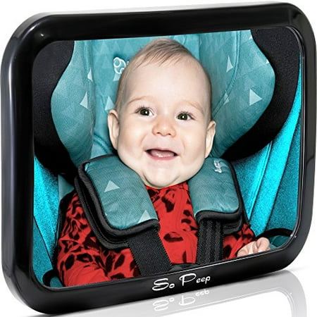 So Peep Baby Car Mirror - Adjustable  Extra Large Backseat Safety Mirrors with Wide-Angle View and Headrest Straps for Rear-Facing Infant Car Seats