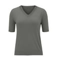 thumbnail image 5 of Baberdicy V Neck Short Sleeve Knit Tee Women's Short Sleeve T Shirts Round Neck Solid Color Loose Fit Casual Knit Tops, Grey, Xl, 5 of 10