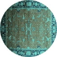 thumbnail image 1 of Ahgly Company Machine Washable Indoor Round Oriental Turquoise Blue Industrial Area Rugs, 6' Round, 1 of 4