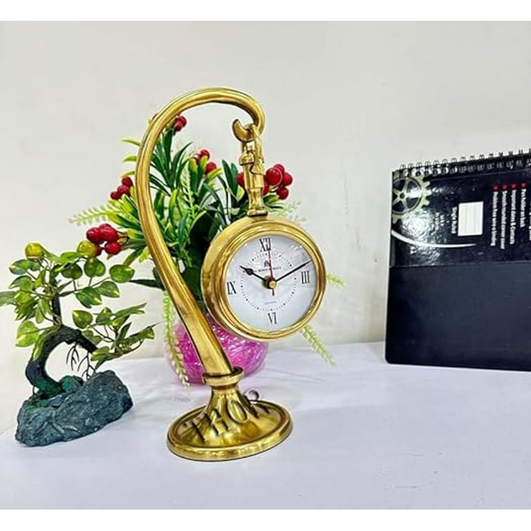 Thor Instruments Beautiful Nautical Marine Vintage Brass Desk Clock Table  Clock Antique Nautical Clock Brass Antique Table Clock for Home and Office  