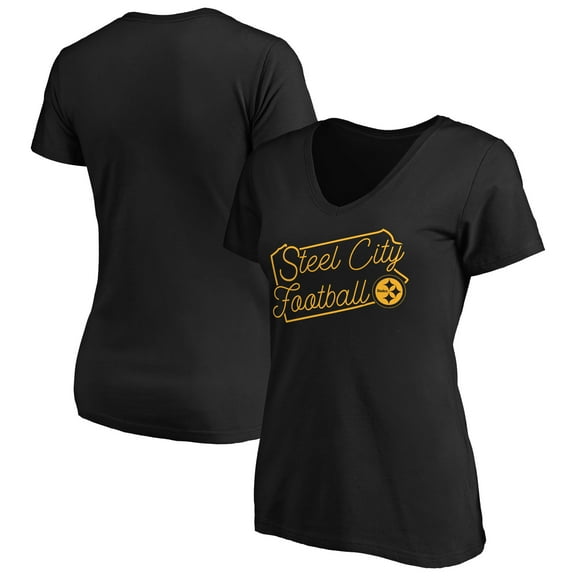 Women's Black Pittsburgh Steelers Script V-Neck T-Shirt