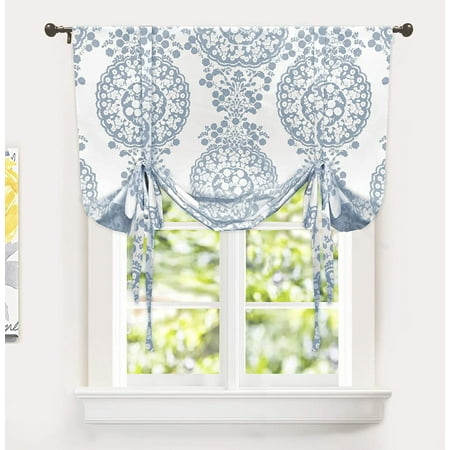 DriftAway Samantha Floral Damask Pattern Tie Up Curtain 63 L x 45 W Blue