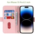 thumbnail image 6 of Crossbody Wallet for iPhone 15 Pro Case with Adjustable Lanyard Strap Credit Card Holder 6.1",PU Leather Handbag Purse Kickstand Make Up Mirror Cover Case for Men Women Girl,Pink, 6 of 7