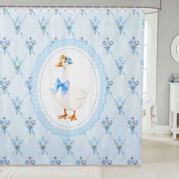 Manfei Cartoon Coquette Bowknot Shower Curtain 72Wx72L,Lovely Wildlife Goose Bathroom Curtain