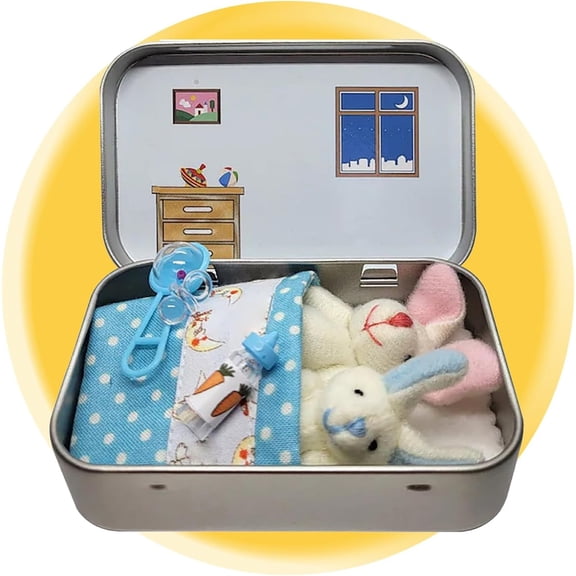 Little Pocket Bunny Decorative Boxes, Easter Basket Stuffer, Easter Gifts, DIY Pet Bunny Adoption, Easters Baskets Decorative Boxes,Rabbit Plush Toy in a Tin: Miniature Bed Set