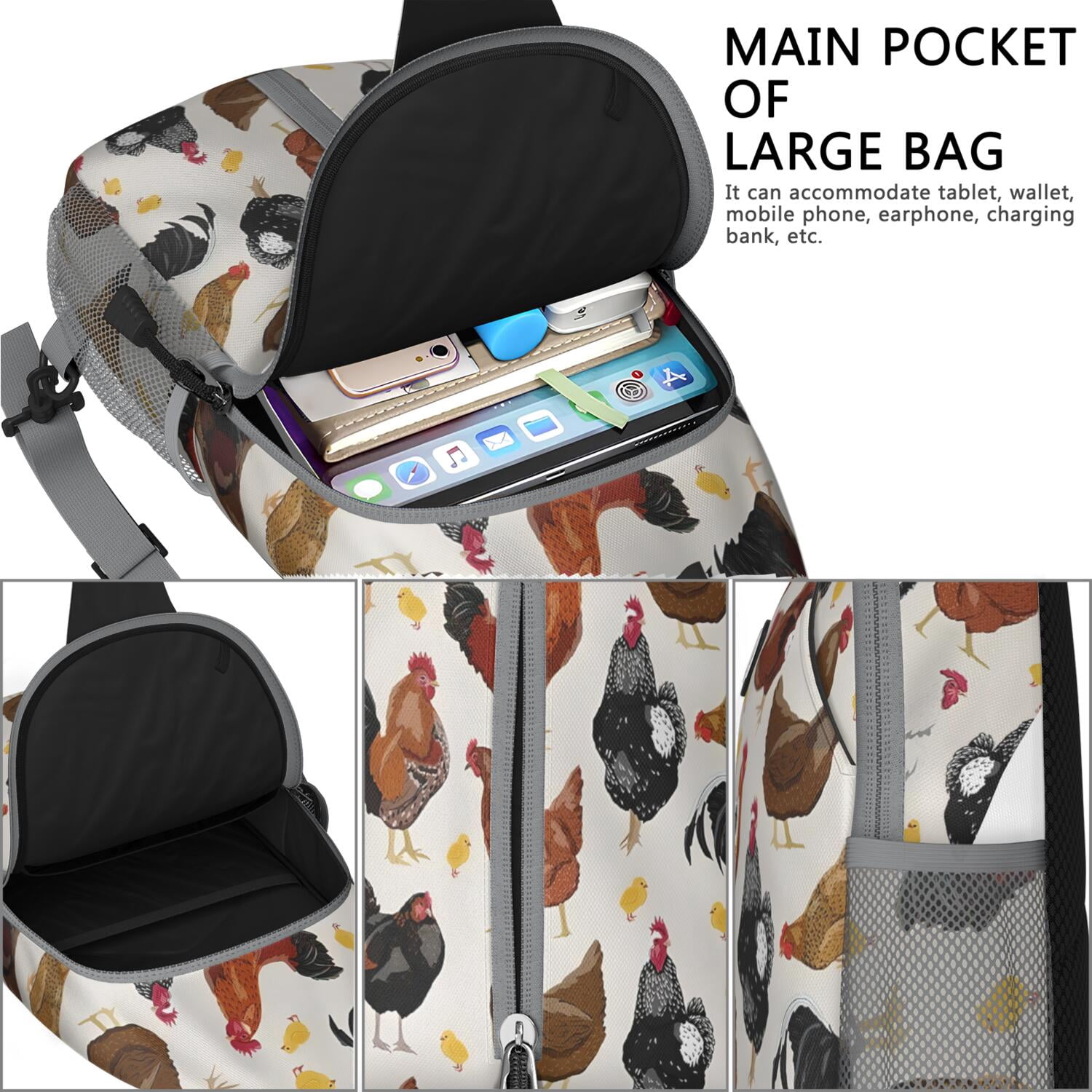 Funny Pig Pattern Hiking Daypack – Breathable Back, Adjustable Strap, Durable Stitching – Artistic Abstract Floral Design