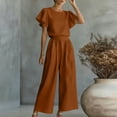 thumbnail image 4 of Dvprdro Crewneck Ruffle Sleeve Top and High Waist Wide Leg Pants Set for Women Elastic Waist Summer Casual, 4 of 7