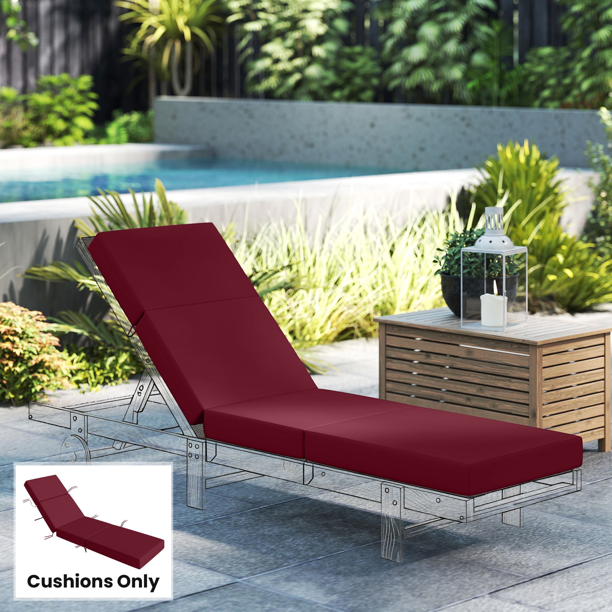 Alvantor Chaise Lounge Cushion 4" Lounge Chair Cushion for Outdoor 21" x 72 ", Red
