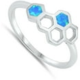 thumbnail image 4 of CHOOSE YOUR COLOR Blue Simulated Opal Honeycomb Ring .925 Sterling Silver Band CZ Female Size 4, 4 of 4
