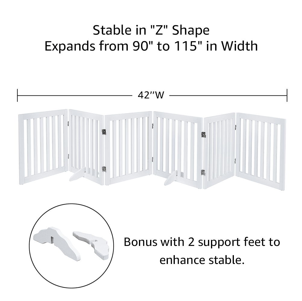 Unipaws Freestanding Pet Gate 24 inches High 6 Panels, White