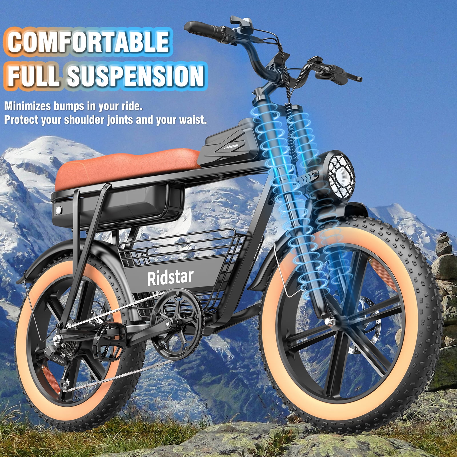 Ridstar Q20 Electric Bike for Adults, PEAK 1500W 31MPH,48V 20AH Electric Motorcycle,20" Fat Tire Mountain Bike UL2849