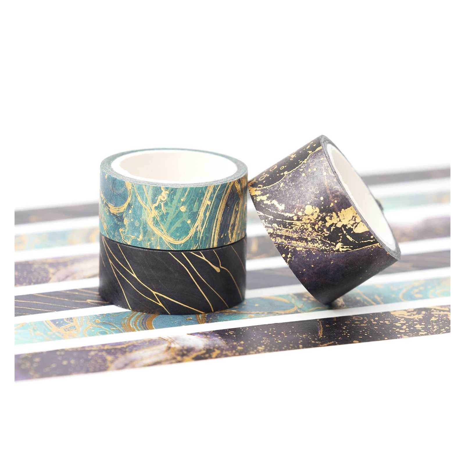 Gold Veins Washi Tape Gorgeous Foil Masking Tape Set Decorative for Arts, DIY Crafts, Journal Supplies, Planners, Scrapbook, Card/Gift Wrapping (Gilding Flows)