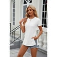 thumbnail image 2 of XCHQRTI Womens Irregular Hem Tshirt Buttons Slit Blouse Solid Color Blouse Short Sleeve Casual Tops, 2 of 8