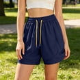 thumbnail image 2 of Women's High Waisted Nylon Dry Shorts with Side Pockets, Elastic Drawstring Waist, Tummy Control Workout Shorts for Women, Quick Dry for Running, Gym, Hiking & Casual | TruHer,Dark Blue L, 2 of 7