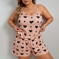 thumbnail image 3 of LEKDFST Womens Plus Size Pajama Sets Cute Heart Print Sleepwear Cami Top and Shorts Loungewear 2 Piece Summer Pj Set Pink XXXXL, 3 of 4