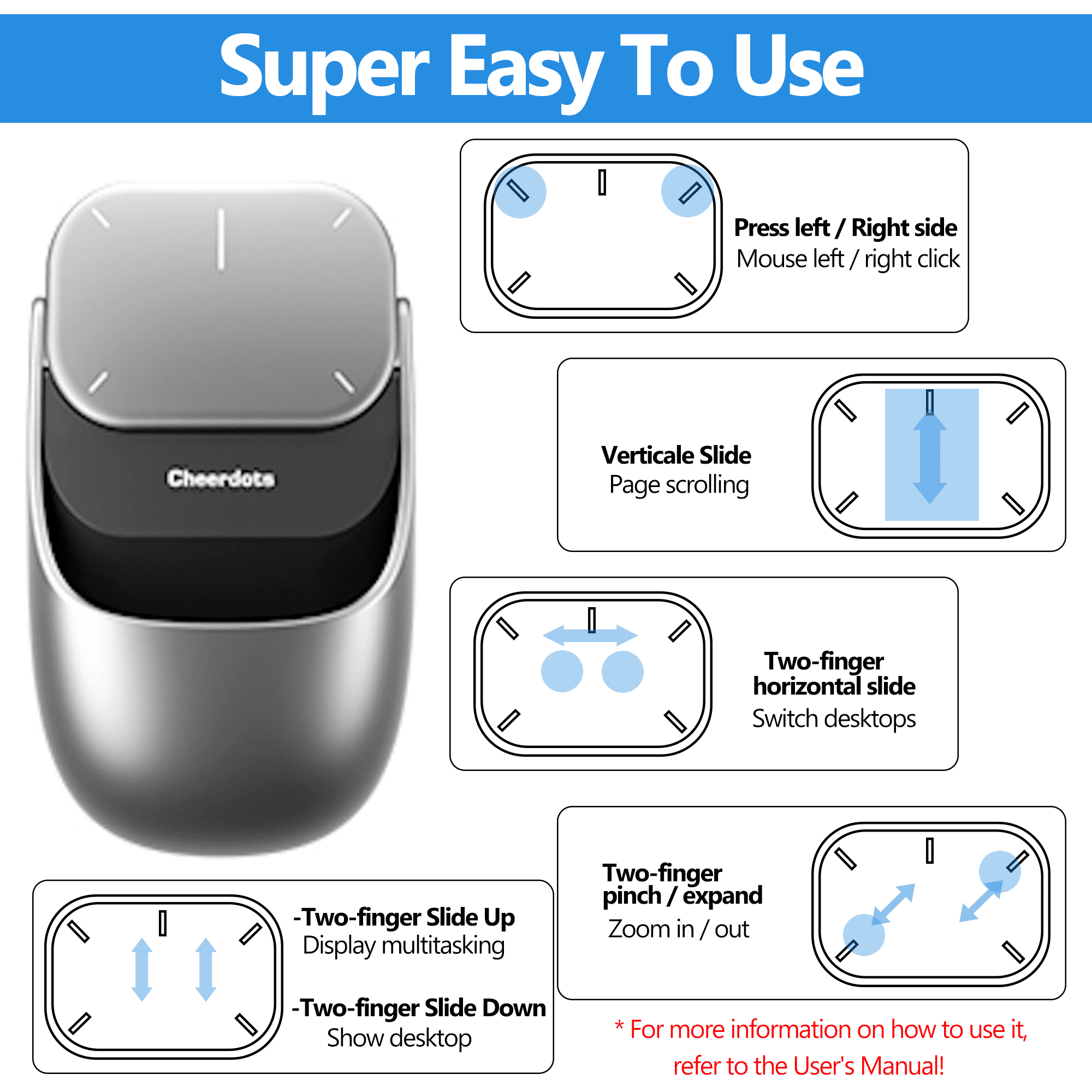 2026 Wireless AI Mouse - Bluetooth GPT Air Mouse with Voice Recording & Summarize by AI, Detachable Presenter Presentation Pointers Remote with Laser, Compatible with PC/Mac/Laptop, Silver