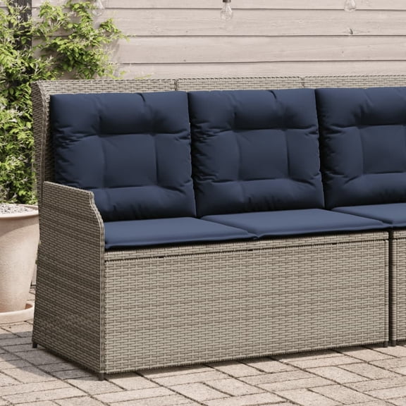 vidaXL Reclining Patio Bench with Cushions Gray Poly Rattan