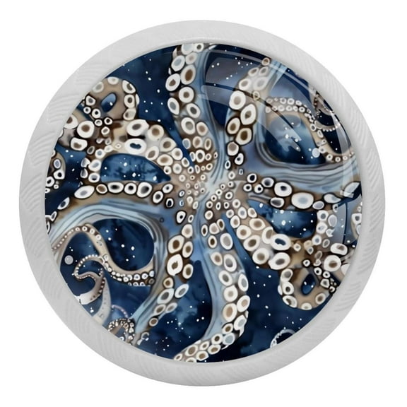 PhooArto Sea Octopus Feet Patterns 4 PCS Crystal Glass Cabinet Knobs, Drawer Kitchen Cabinets Dresser Cupboard Wardrobe Pulls Handle - Glowing in the Dark