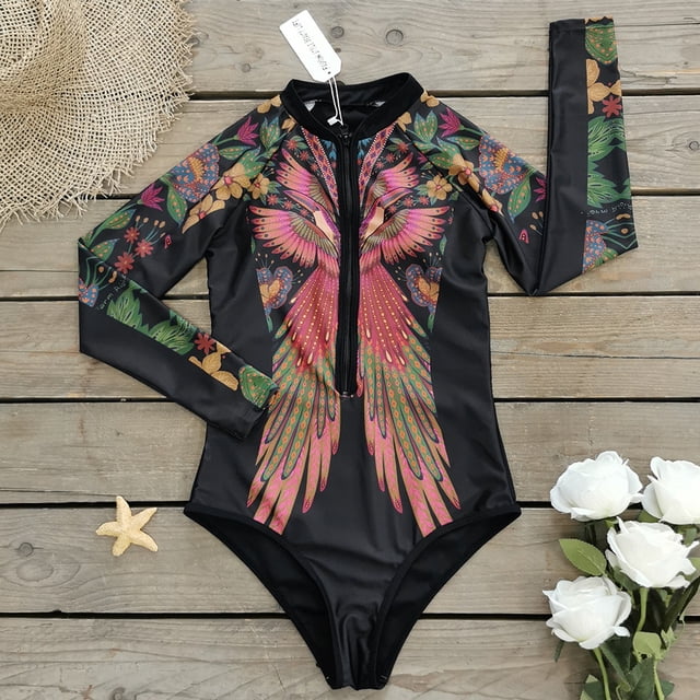 Traje de baño para mujer, sexy, deportivo, de manga larga, estampado, para surfear