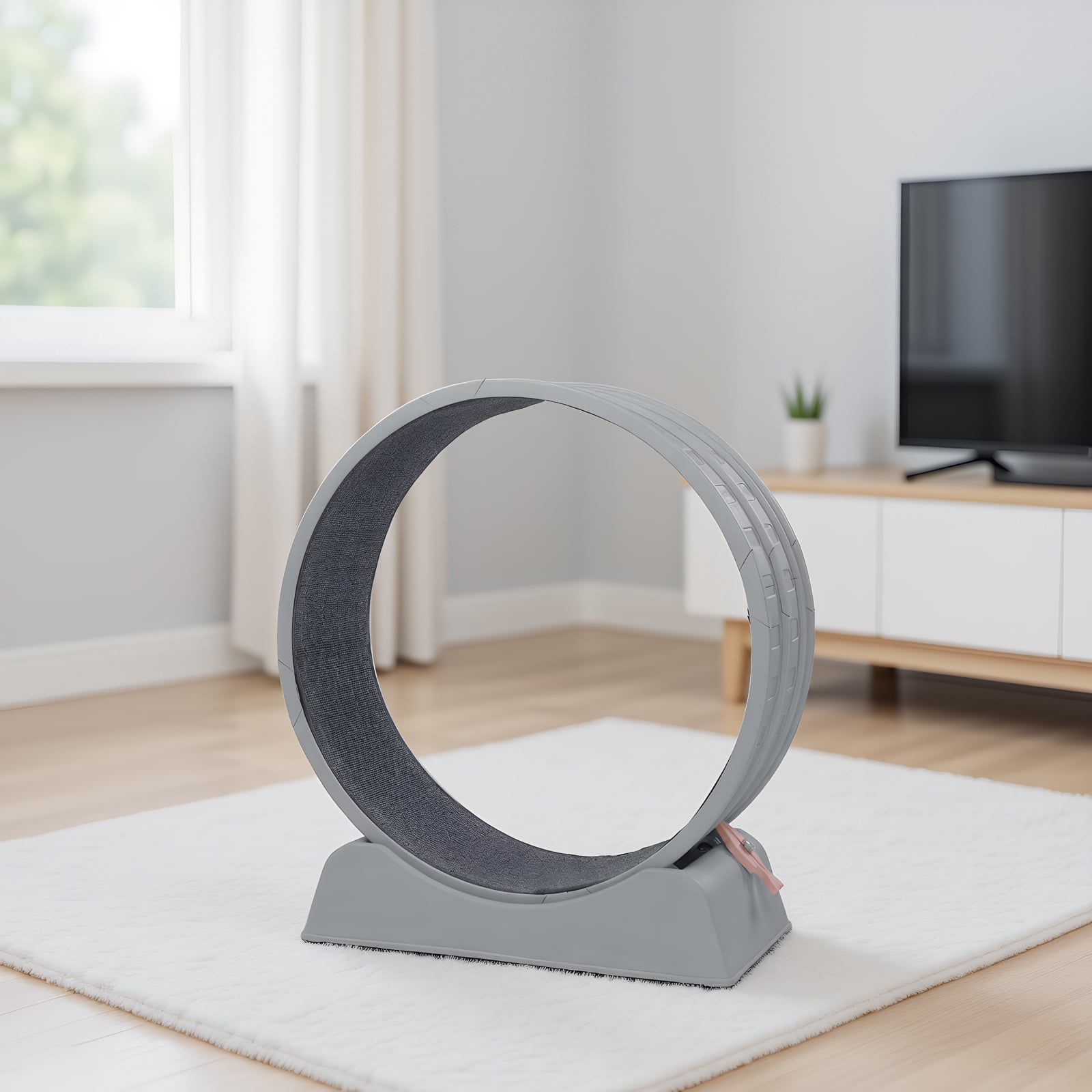 Round Shape With Gray Carpet + 1 Cat Teaser Stick, 15kg Cat Treadmill, 80*34*86cm