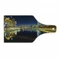 thumbnail image 1 of City Cutting Board, Looking down the Yarra River on a Night in Melbourne Water Reflection, Decorative Tempered Glass Cutting and Serving Board, Wine Bottle Shape, Indigo Yellow, by Ambesonne, 1 of 1
