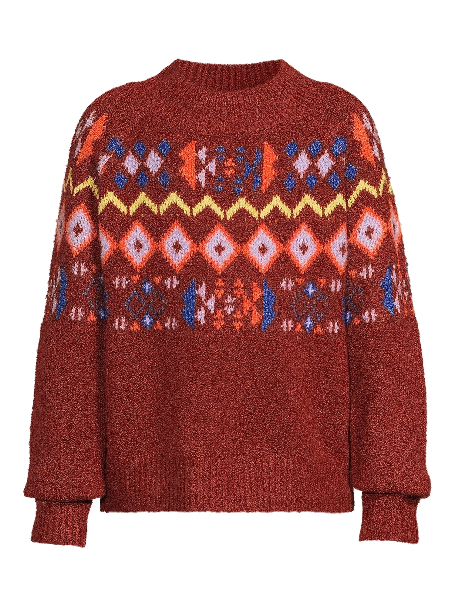 Nik and Leksi Girls Mock Neck Jacquard Pullover, Sizes 4-16