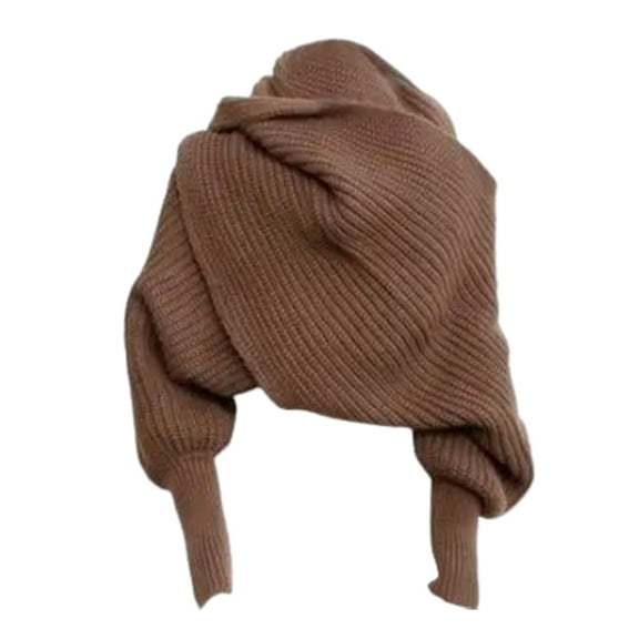 Knitted Shawl Scarf with Sleeves Women Autumn Winter Solid Color Long Knitting Scarf Casual Literary Style Elastic Shawl Wrap Scarf