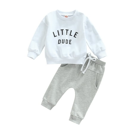 

Kid Pants Suit 6 12 18 24M 3Y Long Sleeve Round Neck Letters Print Shirt + Casual Street Long Drawstring Trousers