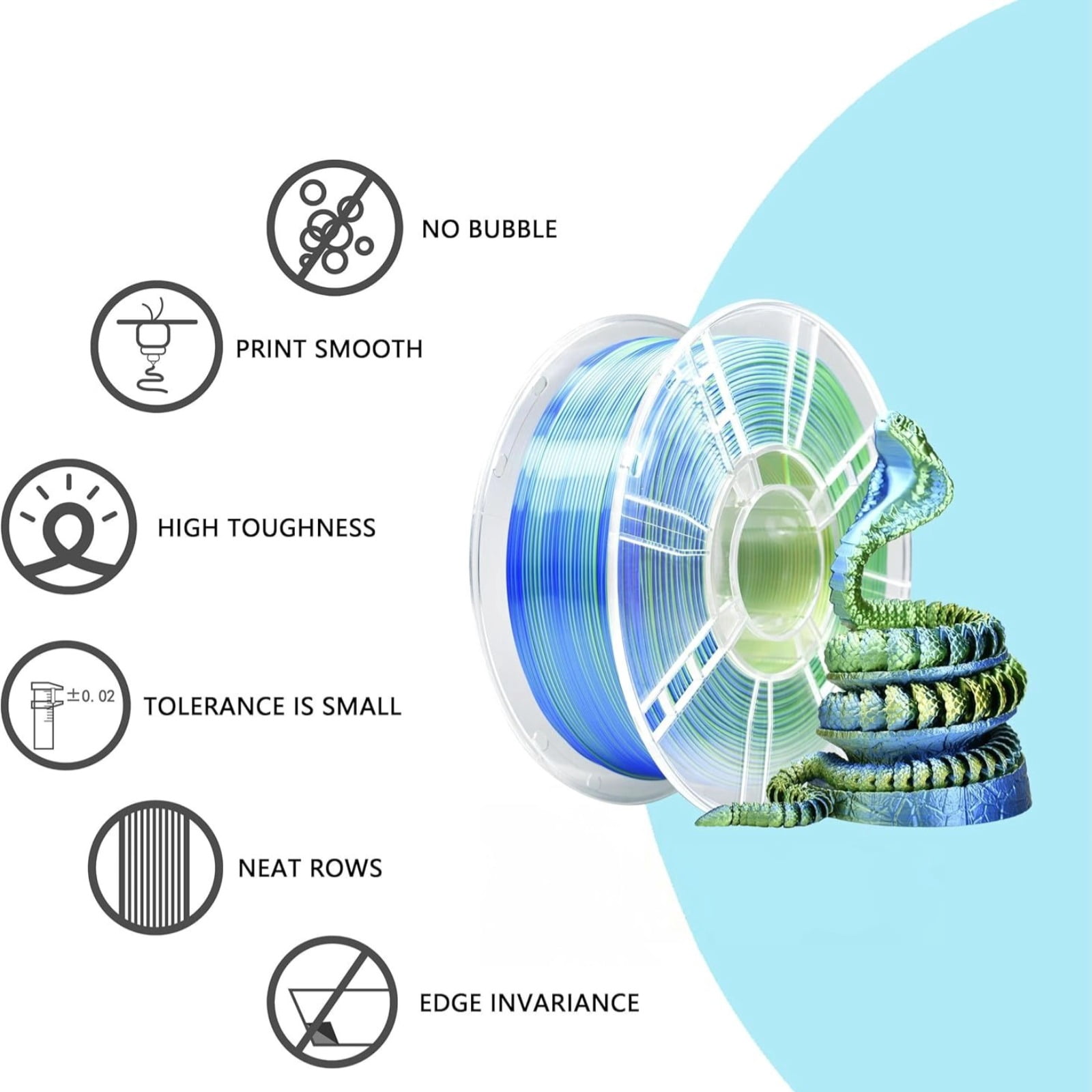 PLA Silk 3D Printer Filament 1.75mm, Dimensional Accuracy +/- 0.02 mm, 1KG Spool (2.2lbs) PLA Gradient Color