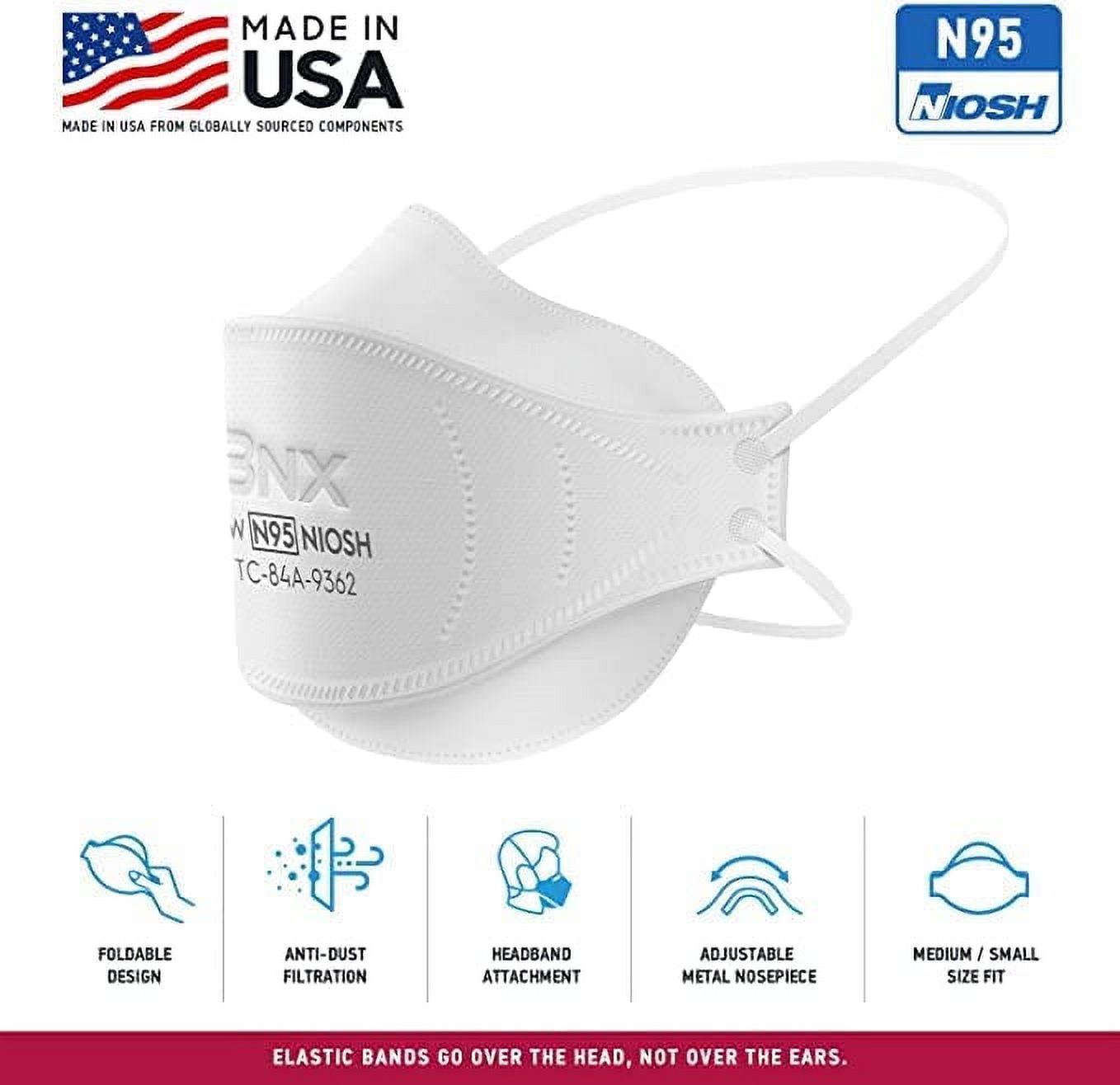 BNX N95 White Respirator Face Mask, Tri-Fold Cup/Fish Style, 20-Pack, Model F95W