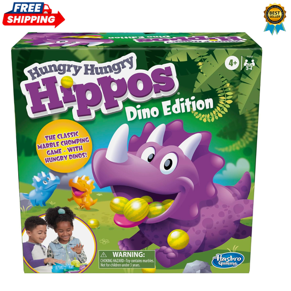 Hungry Hungry Hippos Dino Edition Board Game, Pre-School Game for Ages 4 and Up;
