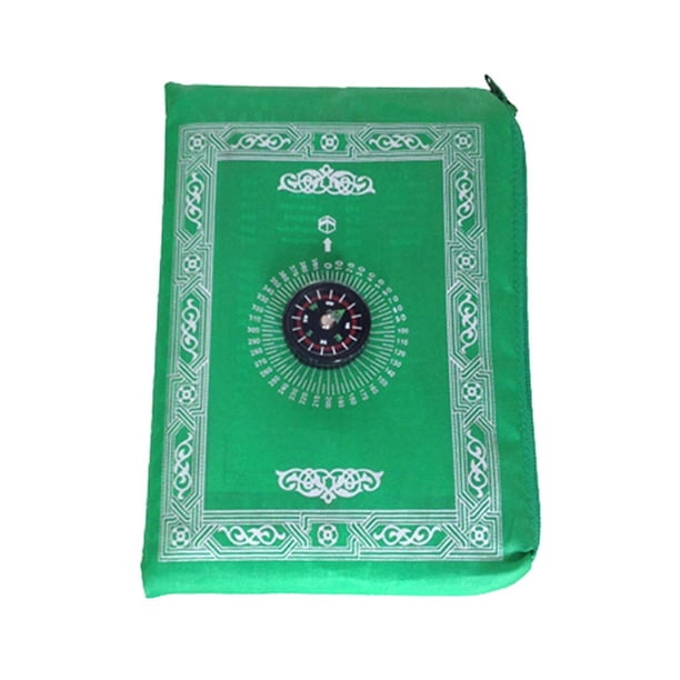 Matsuzay Alfombra de oración musulmana, accesorios, exquisitas mantas religiosas, brújula, manta de oración islámica plegable con bolsa de De coser Verde