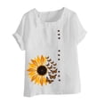 thumbnail image 4 of LMKIHUSA Workout Tops for Women Plus Size Oversized Crew Neck Linen Tops for Women 2024 Casual Sunflower Print Short Sleeve Cotton Blend Tee Shirts,White S, 4 of 5