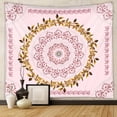 thumbnail image 1 of Tapiz para colgar en la pared, diseño bohemio y floral, con diseño de mandala rosa, 150 cm x 130 cm, 1 of 3