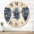 thumbnail image 2 of Designart 'Tropical Leaves In Classic Blue ' Tropical Wood Wall Clock, 2 of 5