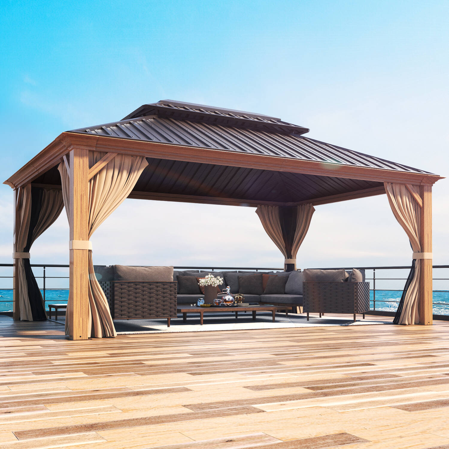 12' X 16' Hardtop Gazebo Aluminum Frame Gazebo with Galvanized