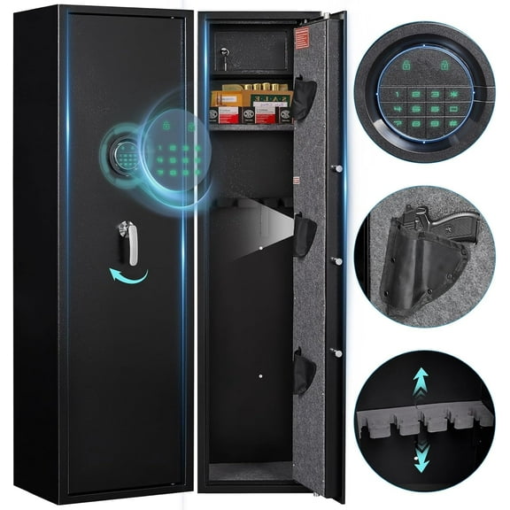 Quick-Access Fireproof Gun Safe for Rifles & Pistols - Large Locking Gun Cabinet with Adjustable Shelves & Pockets, Heavy-Duty Steel Security Safe