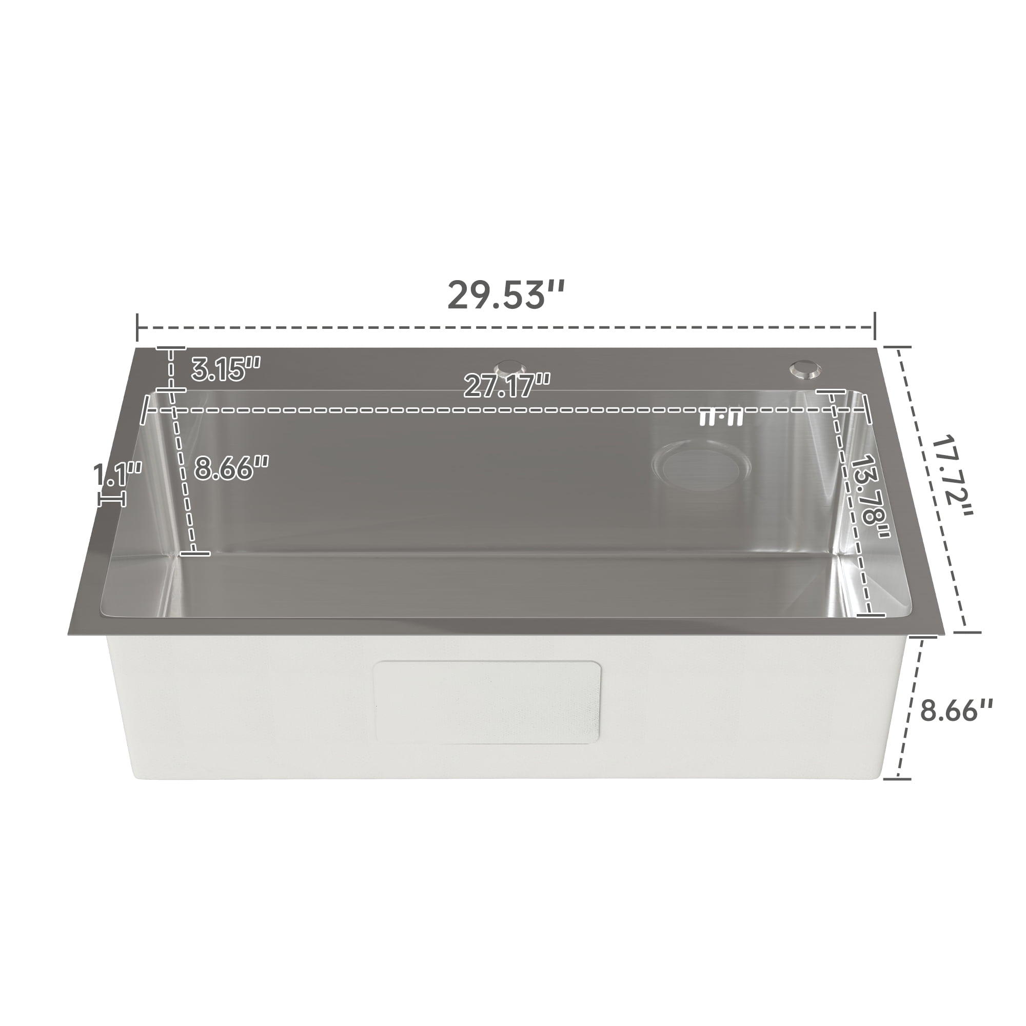 Vmopu30 in.Undermount Kitchen Sink Single Bowl 18-Gauge Stainless Steel Kitchen Sink with Accessories, Undermount Sink, Stainless Steel Top Mount Single Bowl for RV, Prep Kitchen & Bar, Drain